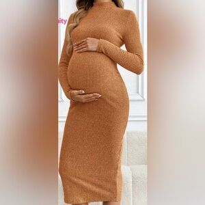 Chic Mustard Ribbed Knit Maternity Dress